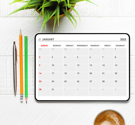 Home 32 tablet with calendar app coffee cup and office su 2024 12 02 09 15 30 utc 1