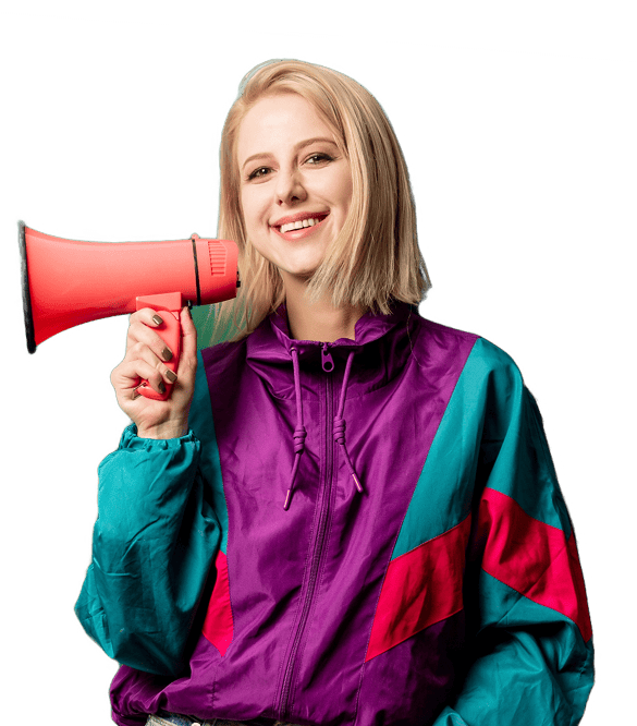 woman in 90s style punk jacket with loudspeaker on 2024 09 25 05 44 56 utc 1